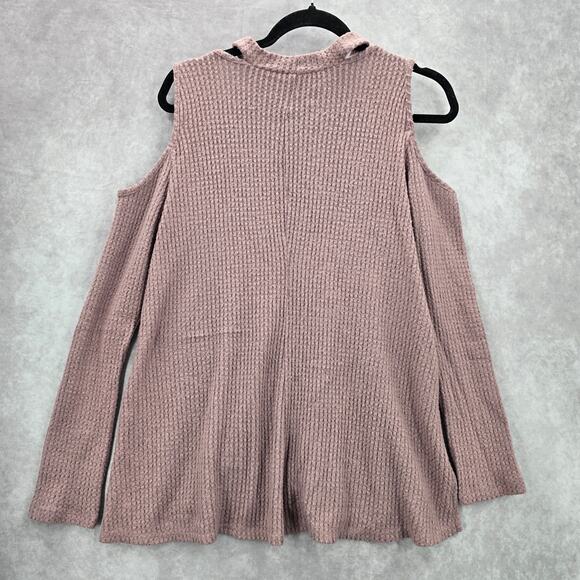 Andree by Unit Purple Long Sleeve Cold Shoulder Collar Sweater Cardigan Medium - Picture 2 of 8